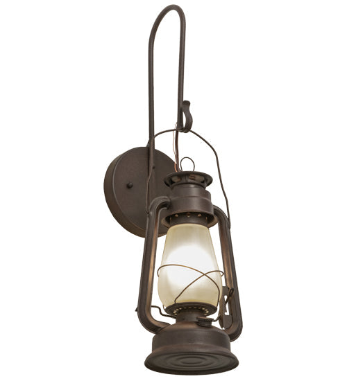 Meyda Lighting Miners Lantern 7" Distressed Rust Lantern Wall Sconce With Clear Frosted Shade Glass