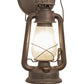Meyda Lighting Miners Lantern 7" Distressed Rust Lantern Wall Sconce With Clear Frosted Shade Glass