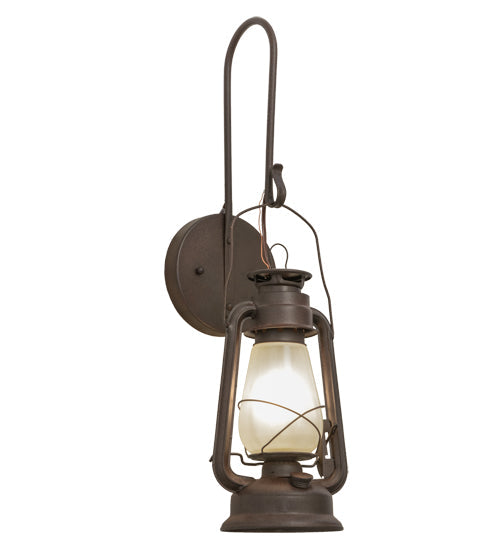 Meyda Lighting Miners Lantern 7" Distressed Rust Lantern Wall Sconce With Clear Frosted Shade Glass