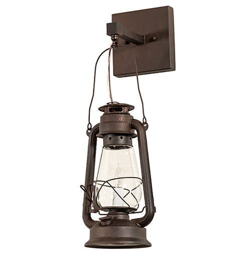 Meyda Lighting Miners Lantern 7" Distressed Rust Wall Sconce With Clear Shade Glass