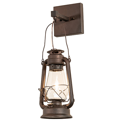 Meyda Lighting Miners Lantern 7" Distressed Rust Wall Sconce With Clear Shade Glass