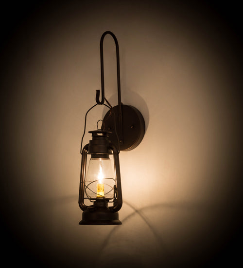 Meyda Lighting Miners Lantern 7" Mahogany Bronze Lantern Wall Sconce With Clear Shade Glass
