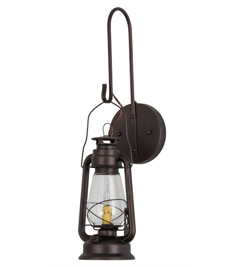 Meyda Lighting Miners Lantern 7" Mahogany Bronze Lantern Wall Sconce With Clear Shade Glass