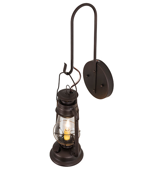 Meyda Lighting Miners Lantern 7" Mahogany Bronze Lantern Wall Sconce With Clear Shade Glass