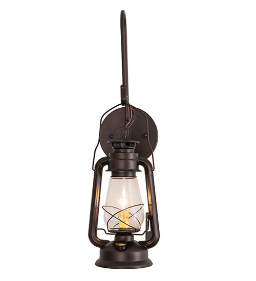 Meyda Lighting Miners Lantern 7" Mahogany Bronze Lantern Wall Sconce With Clear Shade Glass