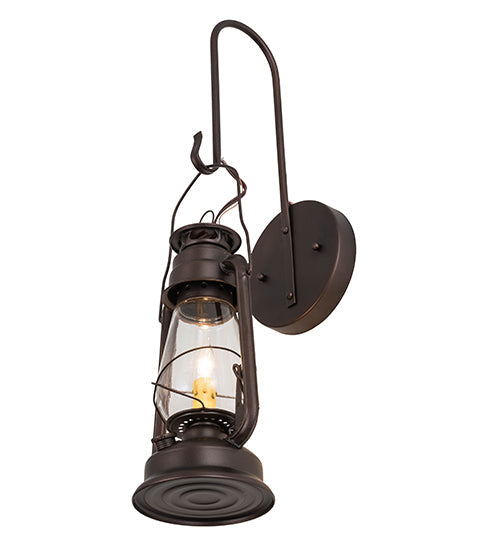 Meyda Lighting Miners Lantern 7" Mahogany Bronze Lantern Wall Sconce With Clear Shade Glass