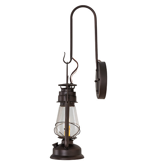 Meyda Lighting Miners Lantern 7" Mahogany Bronze Lantern Wall Sconce With Clear Shade Glass