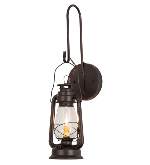 Meyda Lighting Miners Lantern 7" Mahogany Bronze Lantern Wall Sconce With Clear Shade Glass