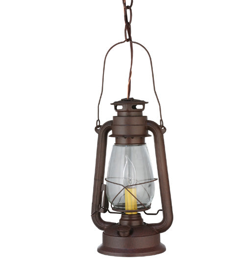 Meyda Lighting Miners Lantern 7" Mahogany Bronze Mini Pendant Light With Clear Shade Glass