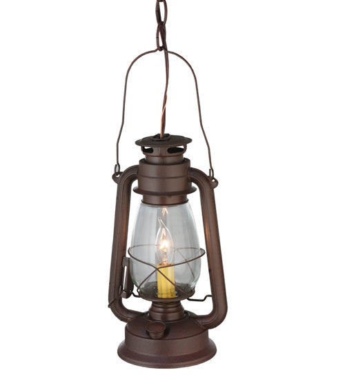 Meyda Lighting Miners Lantern 7" Mahogany Bronze Mini Pendant Light With Clear Shade Glass