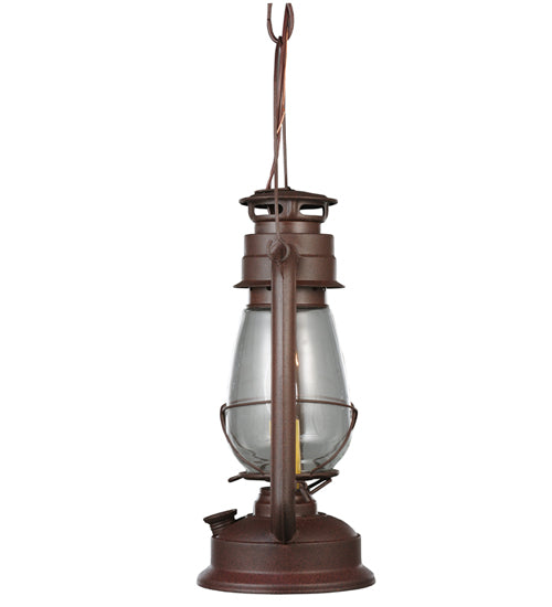 Meyda Lighting Miners Lantern 7" Mahogany Bronze Mini Pendant Light With Clear Shade Glass