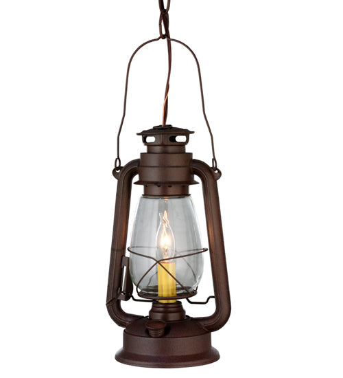 Meyda Lighting Miners Lantern 7" Mahogany Bronze Mini Pendant Light With Clear Shade Glass