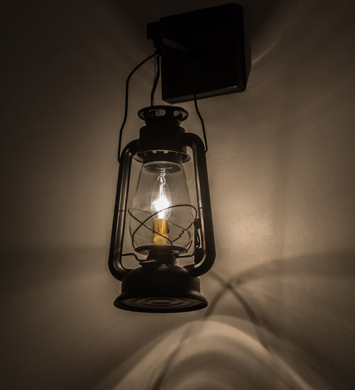 Meyda Lighting Miners Lantern 7" Textured Black Wall Sconce With Clear Shade Glass