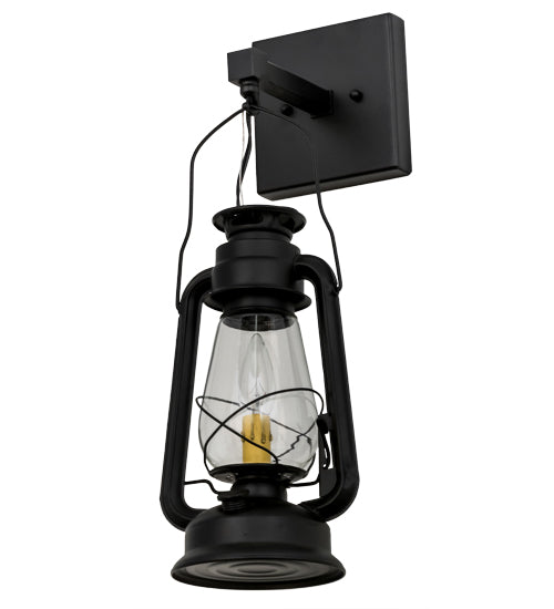 Meyda Lighting Miners Lantern 7" Textured Black Wall Sconce With Clear Shade Glass