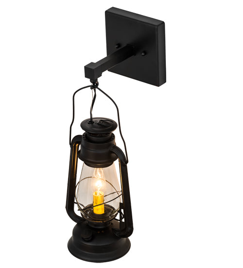 Meyda Lighting Miners Lantern 7" Textured Black Wall Sconce With Clear Shade Glass