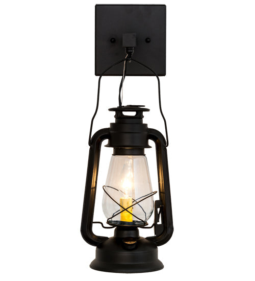 Meyda Lighting Miners Lantern 7" Textured Black Wall Sconce With Clear Shade Glass