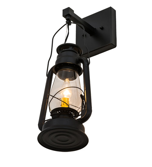 Meyda Lighting Miners Lantern 7" Textured Black Wall Sconce With Clear Shade Glass