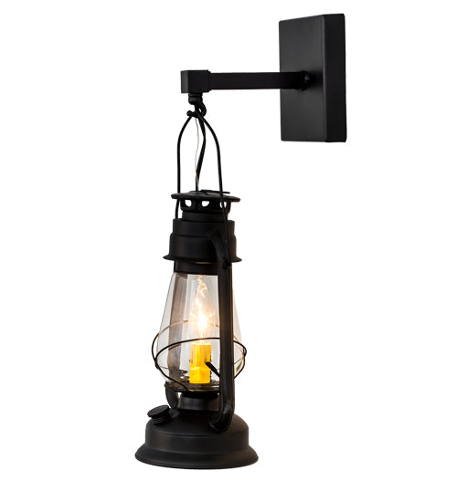 Meyda Lighting Miners Lantern 7" Textured Black Wall Sconce With Clear Shade Glass