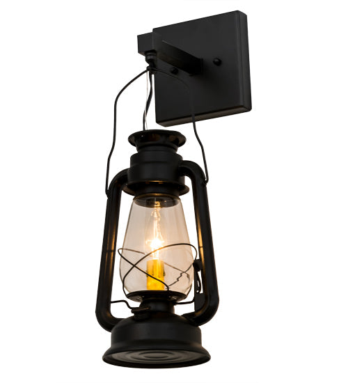 Meyda Lighting Miners Lantern 7" Textured Black Wall Sconce With Clear Shade Glass