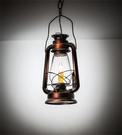 Meyda Lighting Miners Lantern 7" Vintage Copper Mini Pendant Light With Clear Shade Glass