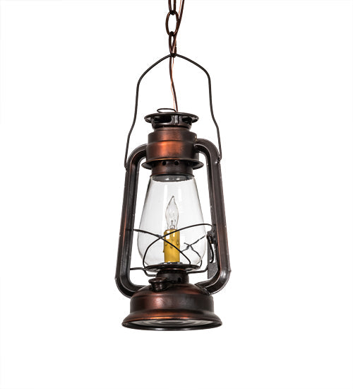 Meyda Lighting Miners Lantern 7" Vintage Copper Mini Pendant Light With Clear Shade Glass