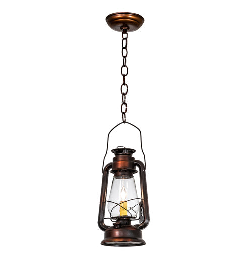 Meyda Lighting Miners Lantern 7" Vintage Copper Mini Pendant Light With Clear Shade Glass