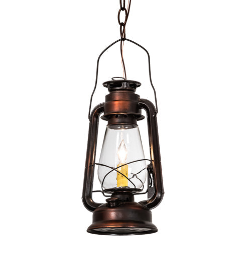 Meyda Lighting Miners Lantern 7" Vintage Copper Mini Pendant Light With Clear Shade Glass