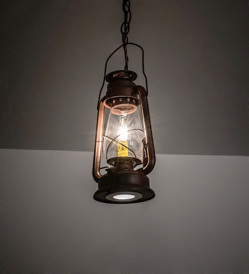Meyda Lighting Miners Lantern 7" Wrought Iron On Rust Mini Pendant Light With Clear Shade Glass