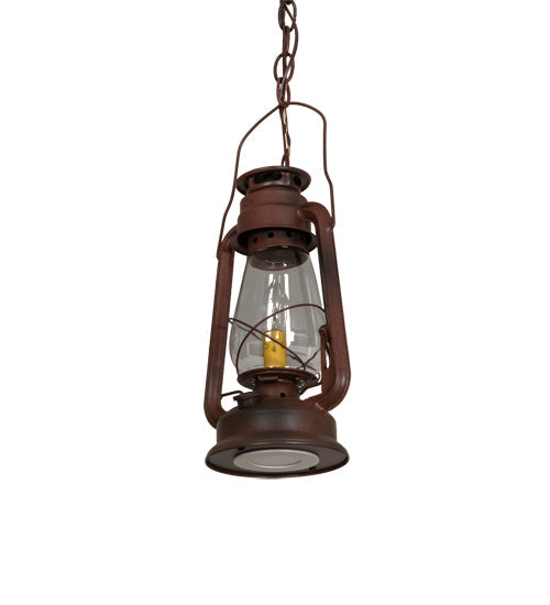 Meyda Lighting Miners Lantern 7" Wrought Iron On Rust Mini Pendant Light With Clear Shade Glass