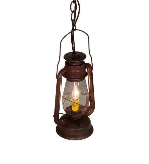 Meyda Lighting Miners Lantern 7" Wrought Iron On Rust Mini Pendant Light With Clear Shade Glass