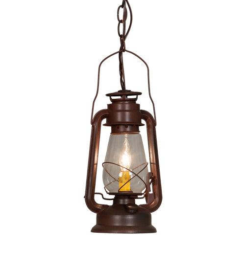 Meyda Lighting Miners Lantern 7" Wrought Iron On Rust Mini Pendant Light With Clear Shade Glass
