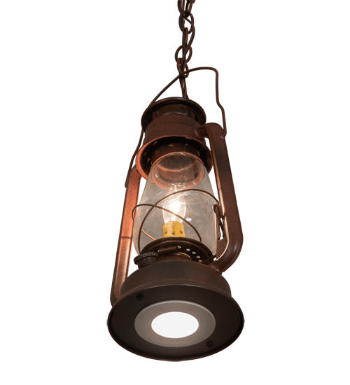 Meyda Lighting Miners Lantern 7" Wrought Iron On Rust Mini Pendant Light With Clear Shade Glass