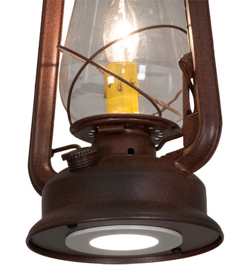 Meyda Lighting Miners Lantern 7" Wrought Iron On Rust Mini Pendant Light With Clear Shade Glass