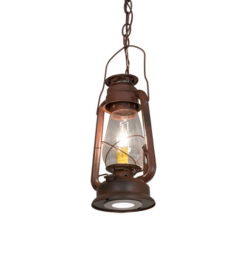 Meyda Lighting Miners Lantern 7" Wrought Iron On Rust Mini Pendant Light With Clear Shade Glass
