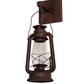 Meyda Lighting Miners Lantern 7" Wrought Iron On Rust Wall Sconce With Clear Shade Glass