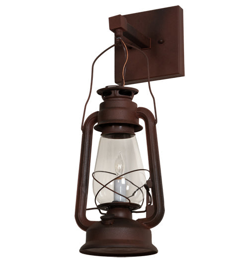 Meyda Lighting Miners Lantern 7" Wrought Iron On Rust Wall Sconce With Clear Shade Glass
