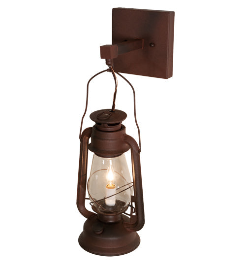 Meyda Lighting Miners Lantern 7" Wrought Iron On Rust Wall Sconce With Clear Shade Glass