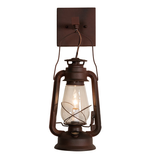 Meyda Lighting Miners Lantern 7" Wrought Iron On Rust Wall Sconce With Clear Shade Glass