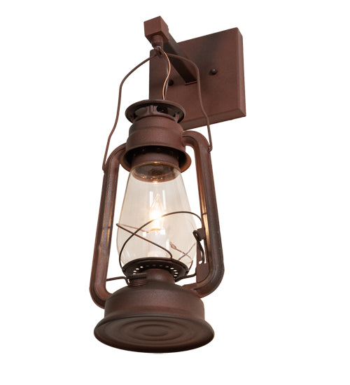 Meyda Lighting Miners Lantern 7" Wrought Iron On Rust Wall Sconce With Clear Shade Glass