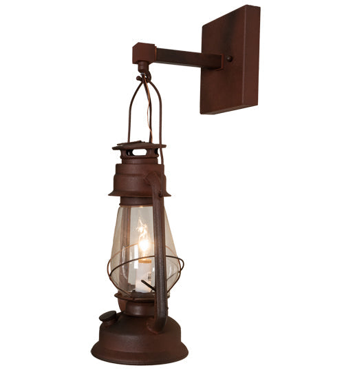 Meyda Lighting Miners Lantern 7" Wrought Iron On Rust Wall Sconce With Clear Shade Glass