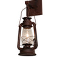 Meyda Lighting Miners Lantern 7" Wrought Iron On Rust Wall Sconce With Clear Shade Glass
