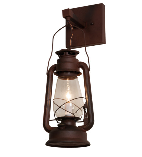 Meyda Lighting Miners Lantern 7" Wrought Iron On Rust Wall Sconce With Clear Shade Glass