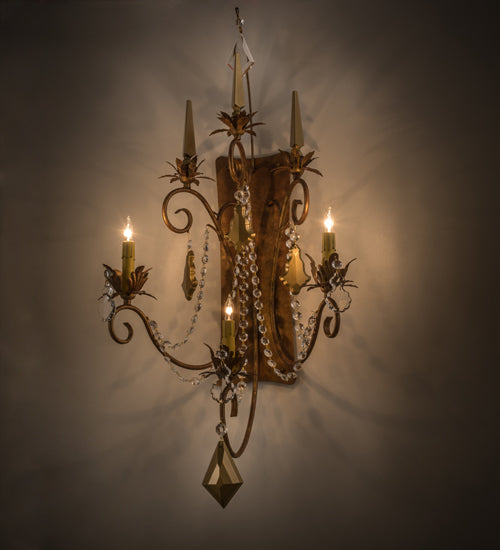 Meyda Lighting Minuet 21" 3-Light Autumn Leaf Wall Sconce With Amber Faux Candlelight