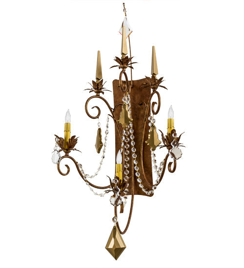 Meyda Lighting Minuet 21" 3-Light Autumn Leaf Wall Sconce With Amber Faux Candlelight
