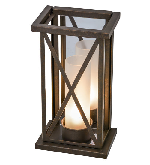 Meyda Lighting Mirror Cross 9" Gilded Tobacco Wall Sconce With Frosted Clear Shade Glass