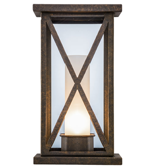 Meyda Lighting Mirror Cross 9" Gilded Tobacco Wall Sconce With Frosted Clear Shade Glass