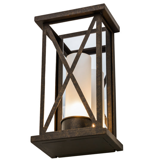 Meyda Lighting Mirror Cross 9" Gilded Tobacco Wall Sconce With Frosted Clear Shade Glass