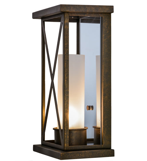 Meyda Lighting Mirror Cross 9" Gilded Tobacco Wall Sconce With Frosted Clear Shade Glass