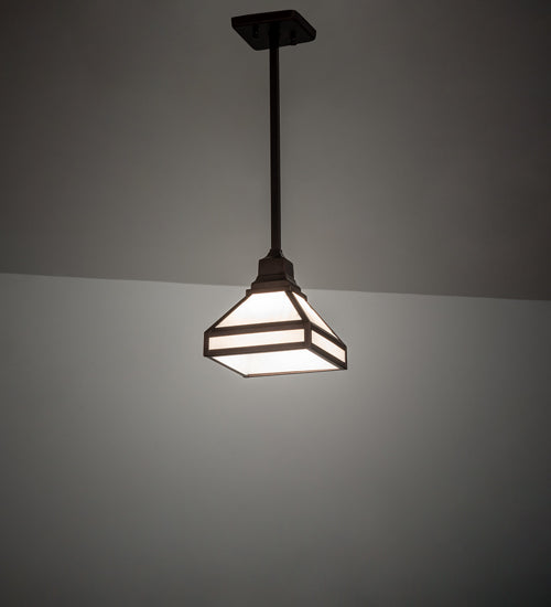 Meyda Lighting Mission 10" Mahogany Bronze Prime Pendant Light With White Opal Shade Glass