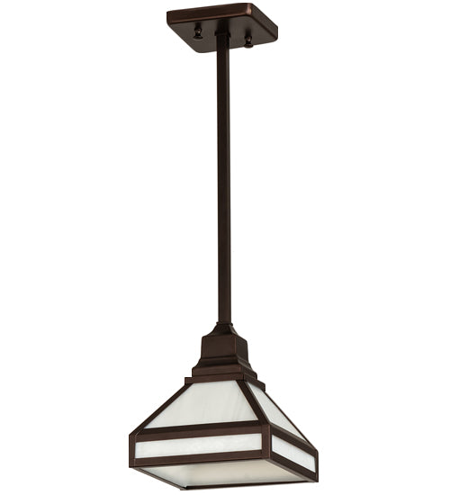 Meyda Lighting Mission 10" Mahogany Bronze Prime Pendant Light With White Opal Shade Glass